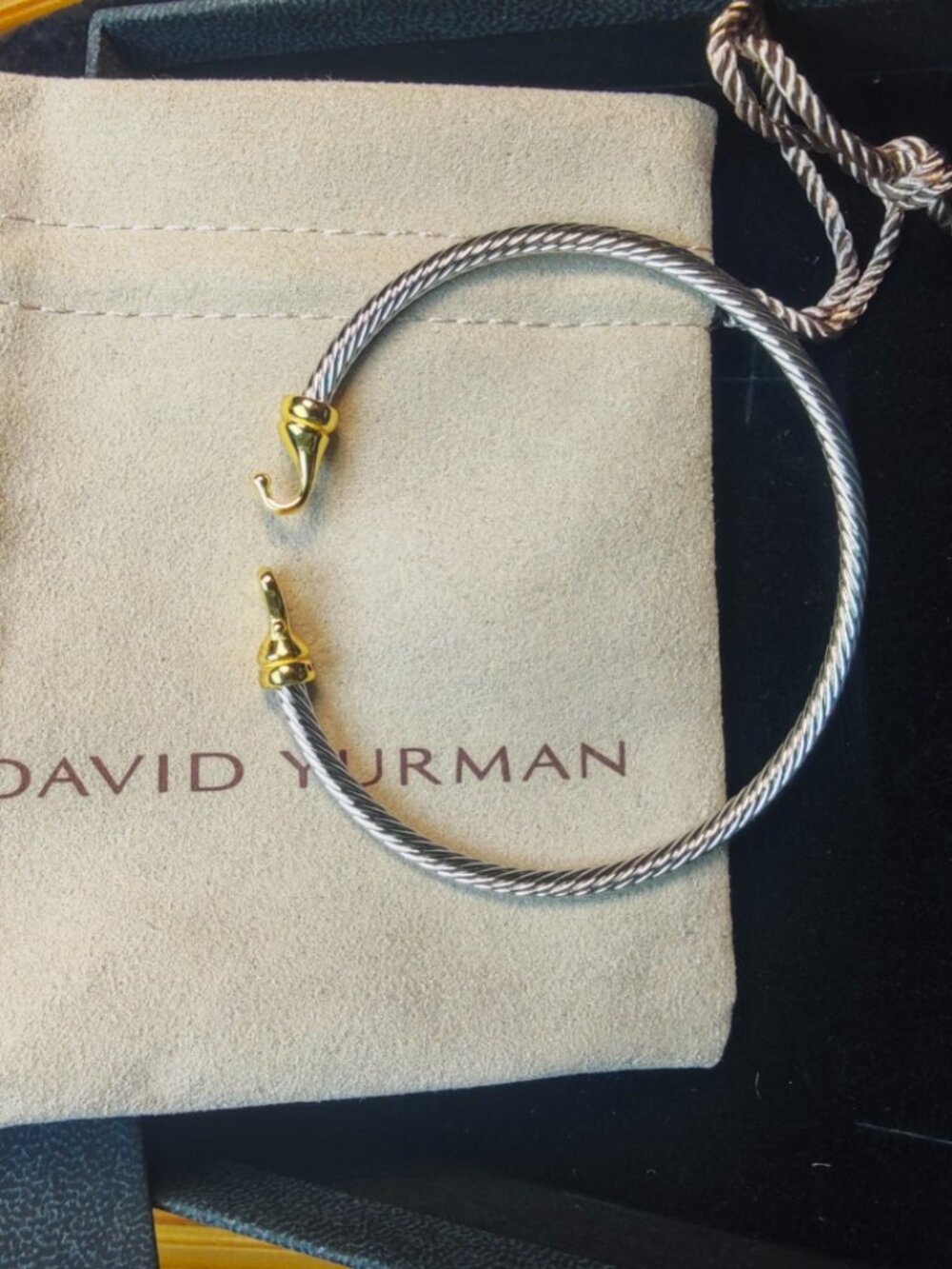 David Yurman Twisted Cable Hook Bracelet Gold Tips Classic Cable Design